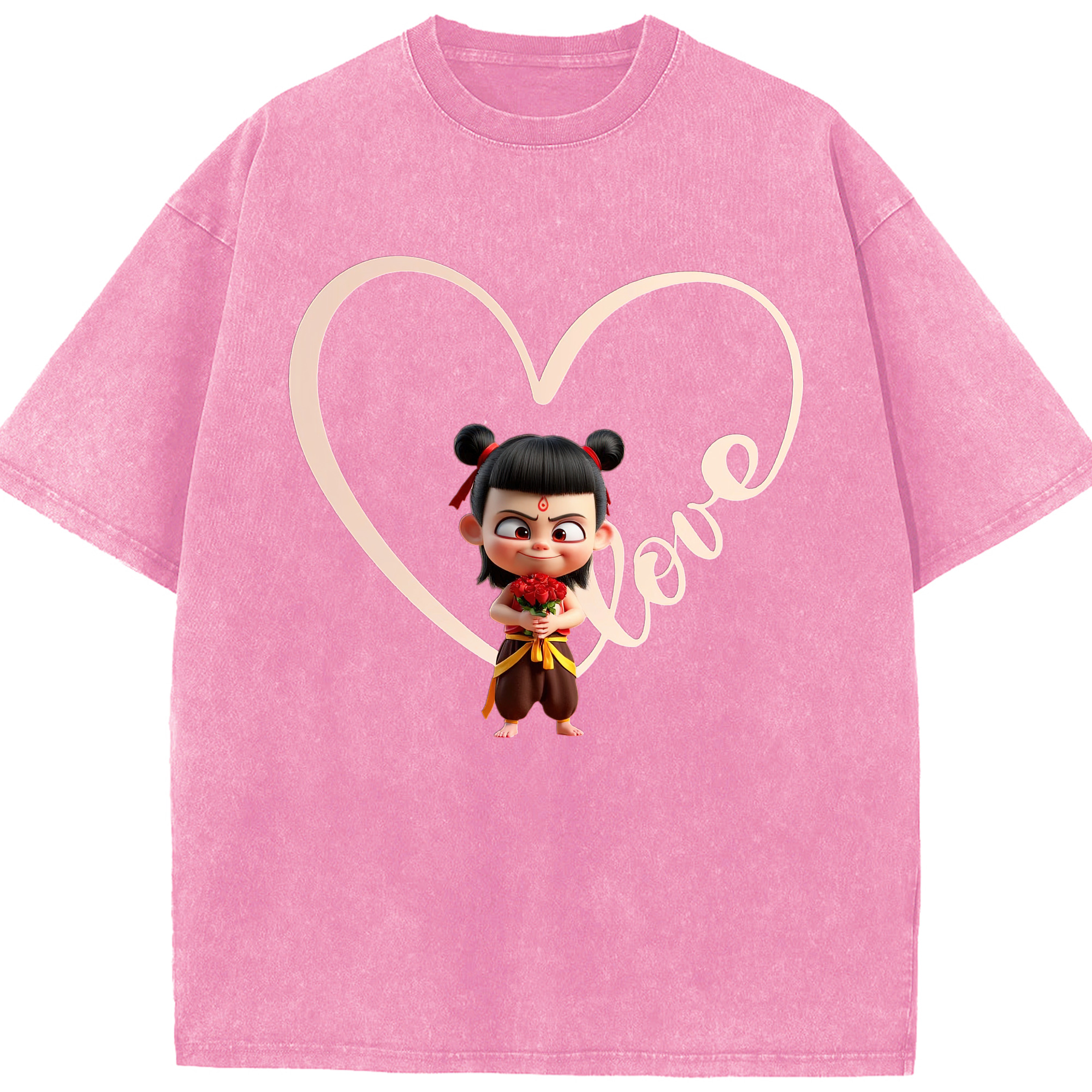 （画像用） Ne Zha 2 ナタ 魔童の大暴れ 綿100% ヴィンテージ風 半袖Tシャツ（フロントプリント）